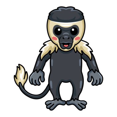 Küçük şirin kolobus maymun çizgi filminin vektör illüstrasyonu ayakta duruyor