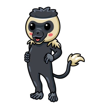 Küçük şirin kolobus maymun çizgi filminin vektör illüstrasyonu ayakta duruyor