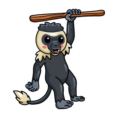 Ağaçta asılı şirin küçük kolobus maymun çizgi filminin vektör çizimi