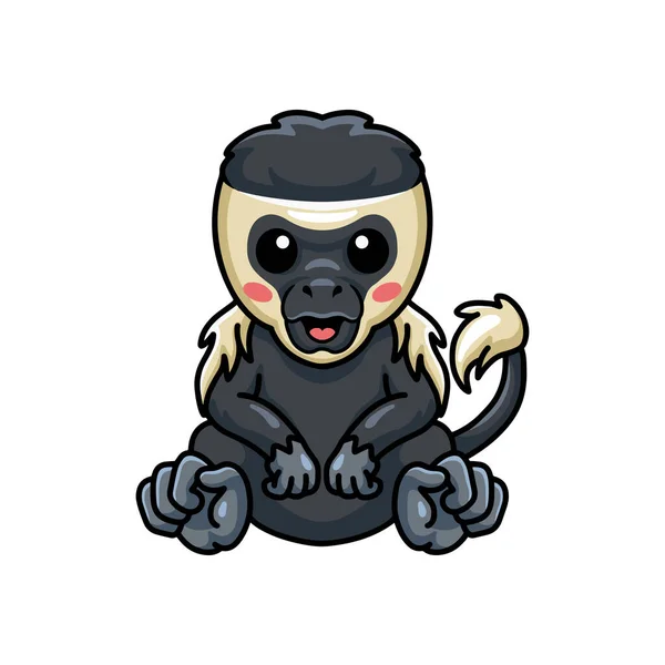 Vector Illustration Cute Little Colobus Monkey Cartoon Sitting — Stock Vector