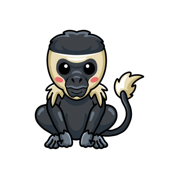 Wektor Ilustracja Cute Little Colobus Małpa Kreskówka Siedzi — Wektor stockowy