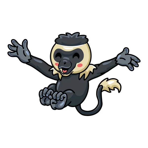 Ilustração Vetorial Bonito Pouco Colobus Macaco Cartoon Jumping — Vetor de Stock