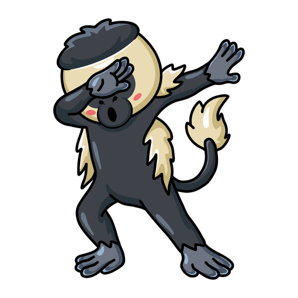 Vector Illustration Cute Little Colobus Monkey Cartoon Dancing — Stock Vector