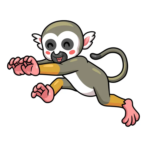 Illustrazione Vettoriale Carino Piccolo Scoiattolo Scimmia Cartone Animato Esecuzione — Vettoriale Stock