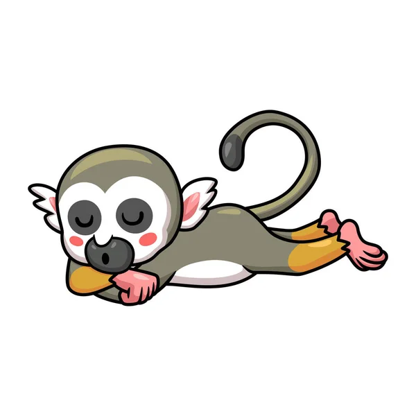 Vector Illustration Cute Little Squirrel Monkey Cartoon Sleeping — Vettoriale Stock