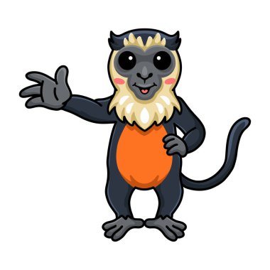 Vector illustration of Cute little diana monkey cartoon waving hand
