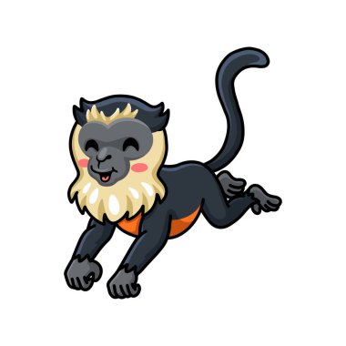 Vector illustration of Cute little diana monkey cartoon hanging on tree