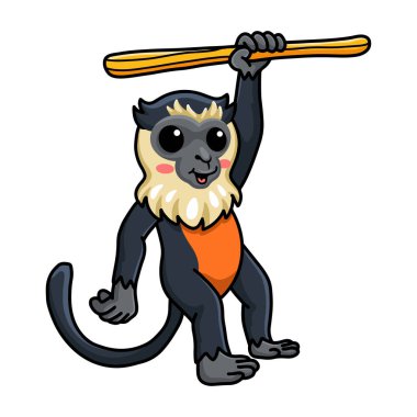 Vector illustration of Cute little diana monkey cartoon hanging on tree
