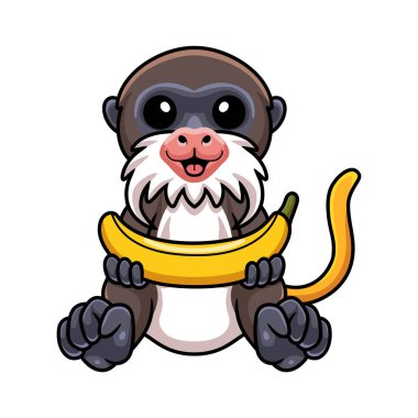 Vector illustration of Cute little tamarin monkey cartoon holding banana