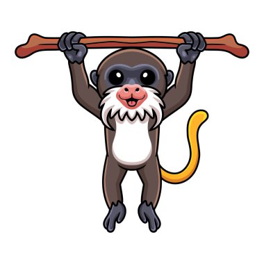 Vector illustration of Cute little tamarin monkey cartoon hanging on tree
