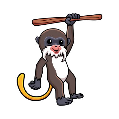 Vector illustration of Cute little tamarin monkey cartoon hanging on tree