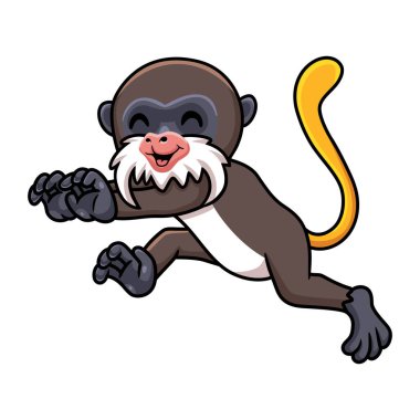 Vector illustration of Cute little tamarin monkey cartoon running