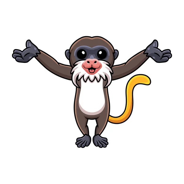 Vector Illustration Cute Little Tamarin Monkey Cartoon Raising Hands — 스톡 벡터