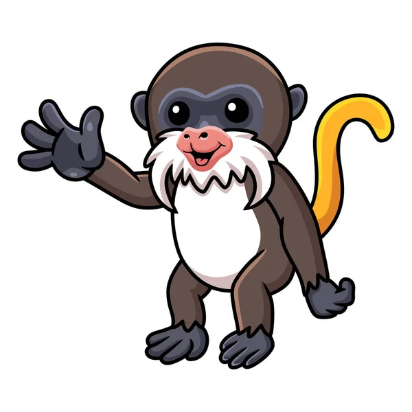 Vector Illustration Cute Little Tamarin Monkey Cartoon Waving Hand — Image vectorielle