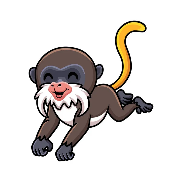 Vector Illustration Cute Little Tamarin Monkey Cartoon Jumping — Vettoriale Stock