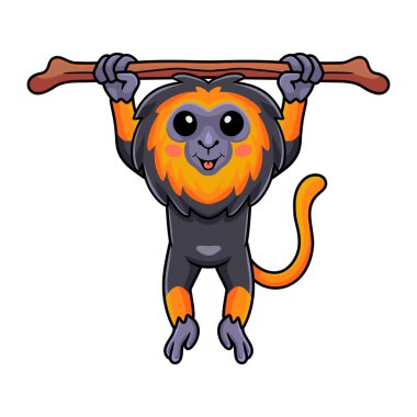 Vector illustration of Cute little lion monkey cartoon hanging on tree