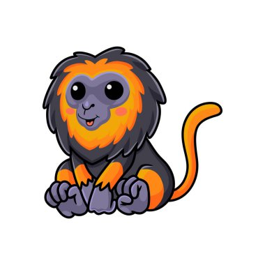 Vector illustration of Cute little lion monkey cartoon sitting