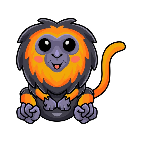 Vector Illustration Cute Little Lion Monkey Cartoon Sitting - Stok Vektor