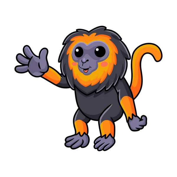 Vector Illustration Cute Little Lion Monkey Cartoon Waving Hand — Image vectorielle