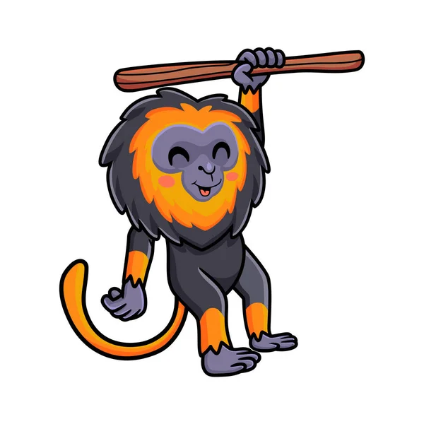 Vector Illustration Cute Little Lion Monkey Cartoon Hanging Tree — ストックベクタ