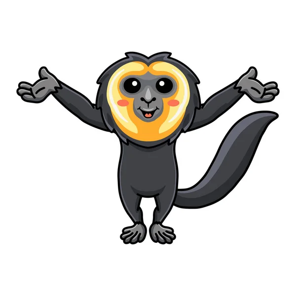 Ilustração Vetorial Bonito Pequeno Saki Macaco Desenhos Animados Levantando Mãos — Vetor de Stock