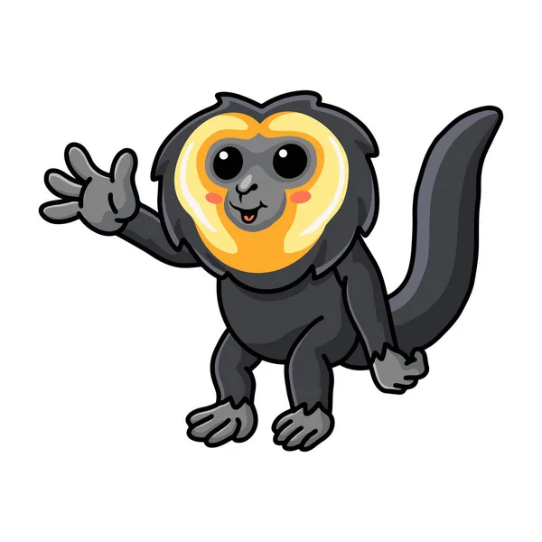 Ilustração Vetorial Bonito Pequeno Saki Macaco Desenho Animado Acenando Mão —  Vetores de Stock