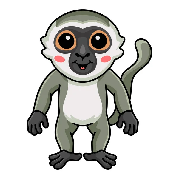 Illustrazione Vettoriale Carino Piccolo Vervet Scimmia Cartone Animato Piedi — Vettoriale Stock