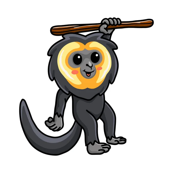 Vector Illustration Cute Little Saki Monkey Cartoon Hanging Tree — Stock Vector