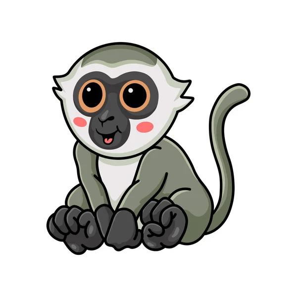 Vektorová Ilustrace Roztomilé Malé Vervet Opice Karikatura Sezení — Stockový vektor