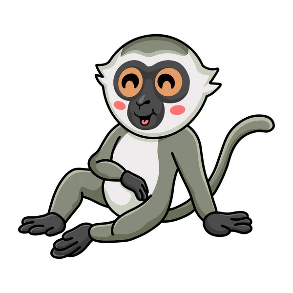 Διάνυσμα Εικονογράφηση Του Χαριτωμένο Μικρό Vervet Μαϊμού Καρτούν Κάθεται — Διανυσματικό Αρχείο