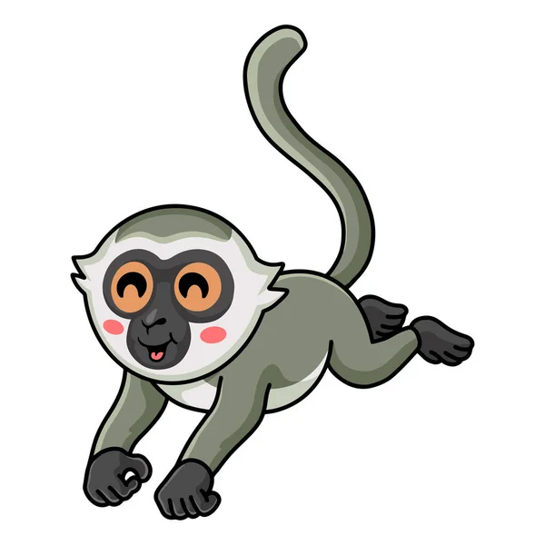 Vektorillustration Des Niedlichen Kleinen Grünen Affen Cartoon Springen — Stockvektor
