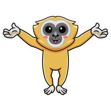 Şirin küçük şablon çizgi filminin vektör illüstrasyonu el kaldırıyor.