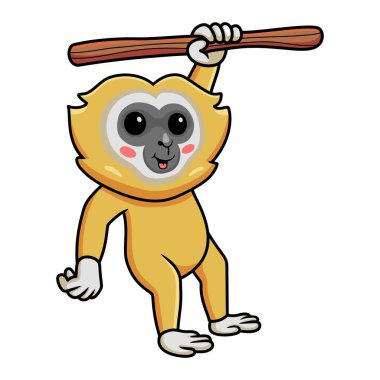 Ağaçta asılı şirin küçük bir jibon karikatürünün vektör çizimi