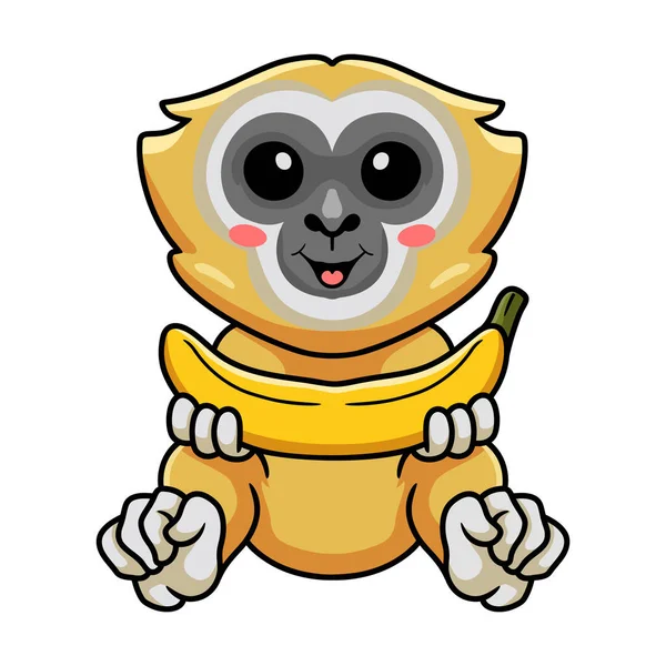 Elinde muz tutan şirin küçük bir jibon karikatürünün vektör çizimi