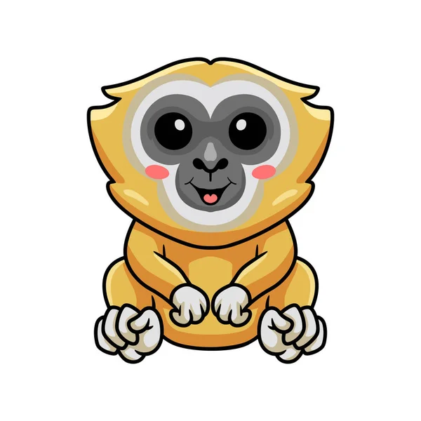 Ilustración Vectorial Lindo Poco Gibbon Dibujos Animados Sentado — Vector de stock