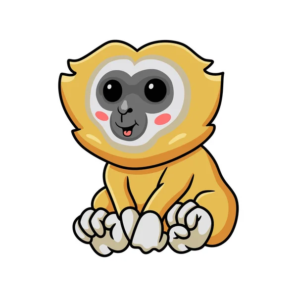 Illustration Vectorielle Mignonne Petite Bande Dessinée Gibbon Assis — Image vectorielle