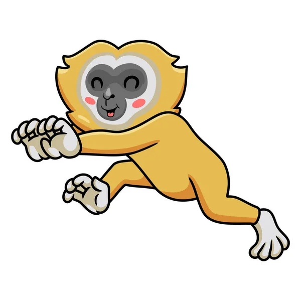 Vector Illustration Cute Little Gibbon Cartoon Running — Stock Vector