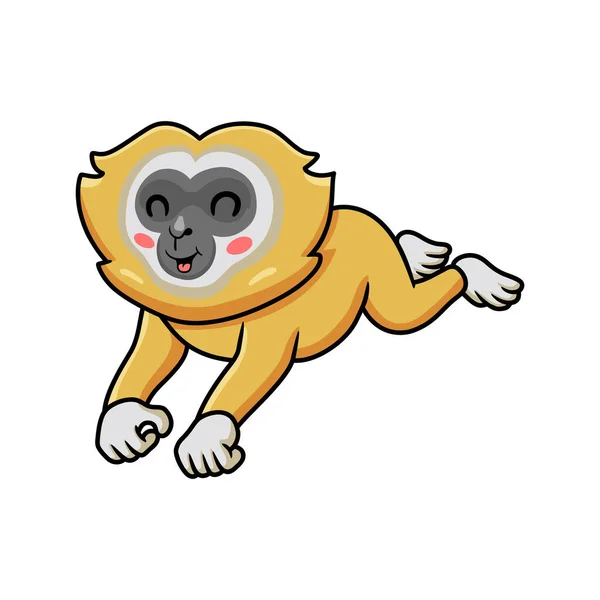 Wektor Ilustracji Cute Little Gibbon Kreskówki Jumping — Wektor stockowy