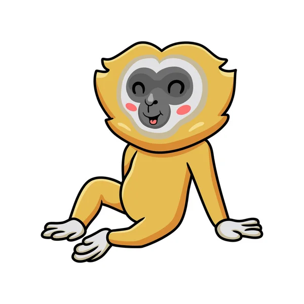 Illustrazione Vettoriale Carino Piccolo Cartone Animato Gibbon Seduta — Vettoriale Stock