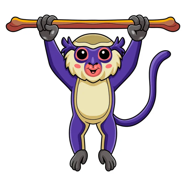 Ilustração Vetorial Desenho Animado Macaco Macaco Bonito Pendurado Árvore —  Vetores de Stock