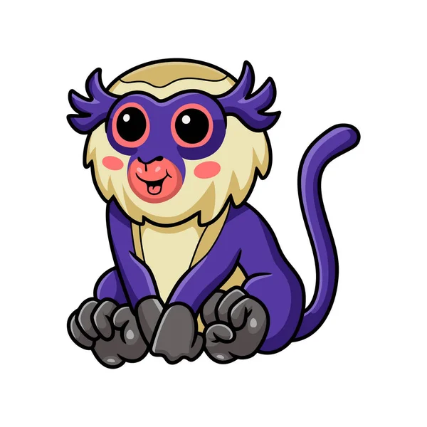 Vector Illustration Cute Mona Monkey Cartoon Sitting — Stock Vector