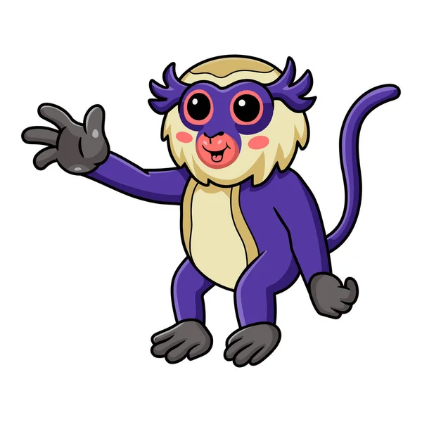Ilustração Vetorial Bonito Macaco Macaco Desenho Animado Acenando Mão — Vetor de Stock