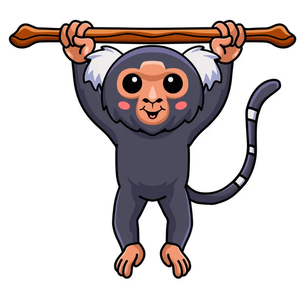 Wektor Ilustracja Cute Marmoset Marmoset Małpa Kreskówka Wisząca Drzewie — Wektor stockowy