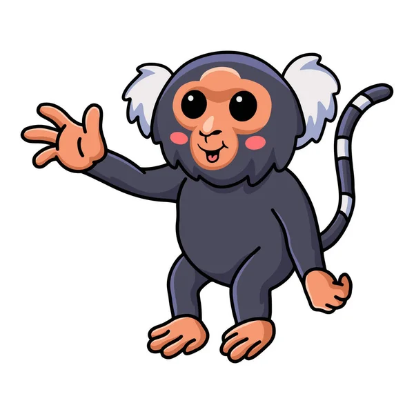 Ilustração Vetorial Bonito Pigmeu Marmoset Macaco Desenho Animado Acenando Mão —  Vetores de Stock
