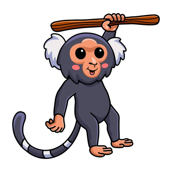 Ilustração Vetorial Bonito Pigmeu Marmoset Macaco Desenho Animado Pendurado Árvore —  Vetores de Stock