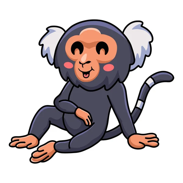 Vector Illustration Cute Pygmy Marmoset Monkey Cartoon Sitting — Stock Vector