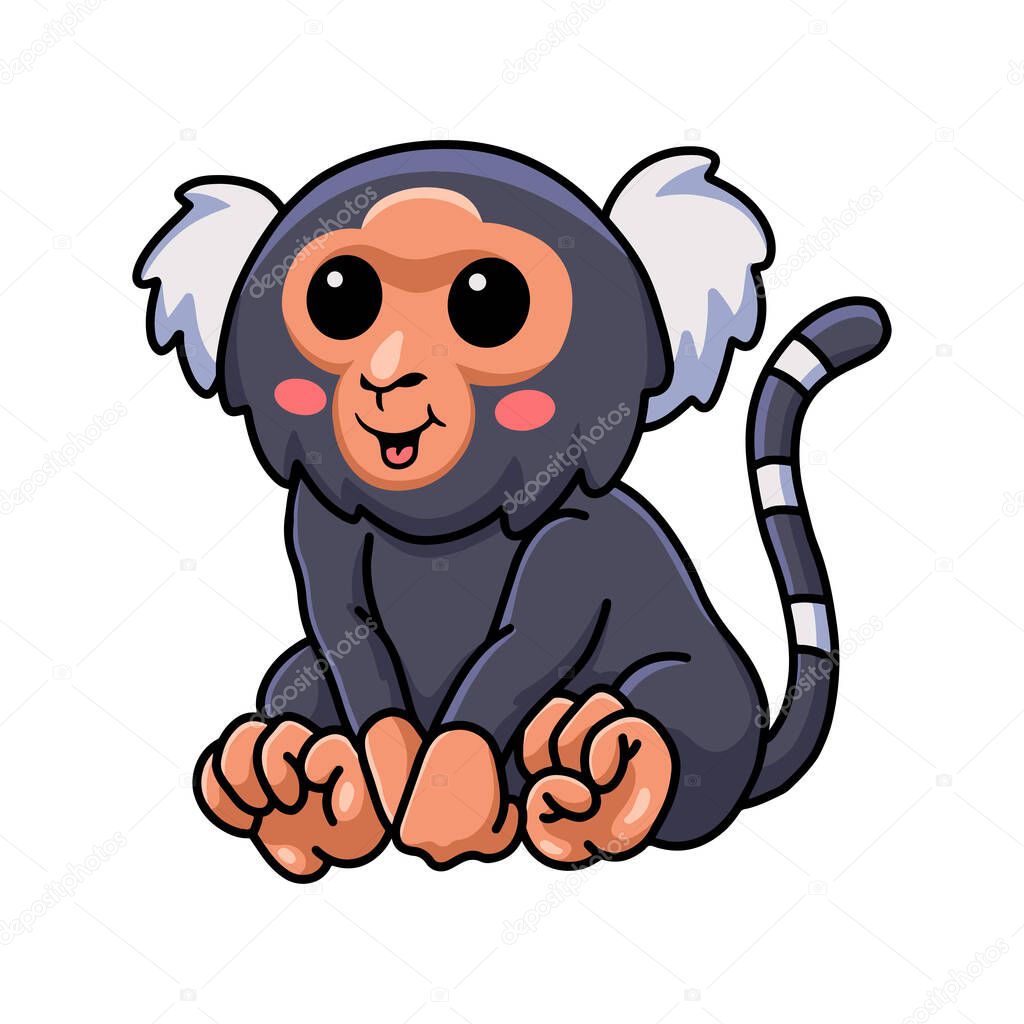 Vector illustration of Cute pygmy marmoset monkey cartoon sitting