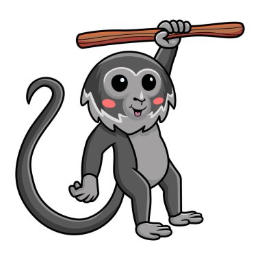 Ağaçta asılı şirin siyah örümcek maymun çizgi filminin vektör çizimi