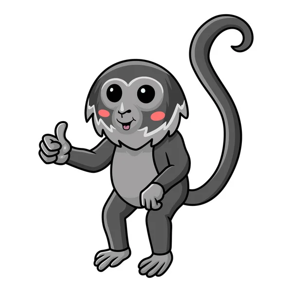 ベクトルイラストのかわいい黒クモ猿漫画ギブアップ親指 — ストックベクタ