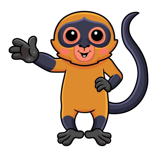 Vector Illustration Cute Spider Monkey Cartoon Waving Hand — Stock vektor